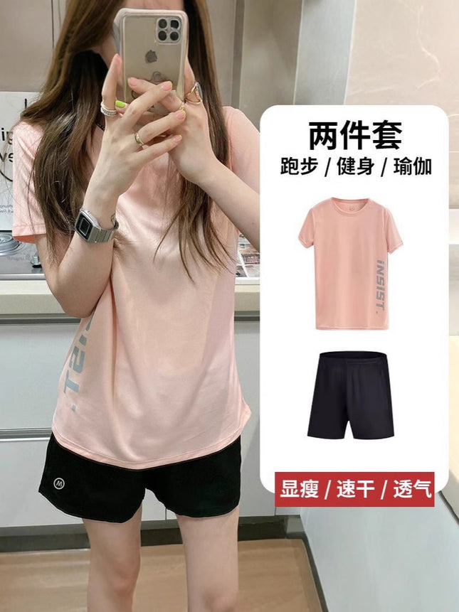 Sports suit Women's Summer T-shirt Yoga Running Suit Loose Quick-drying Fitness Top plus size Short-sleeved Sports Shorts