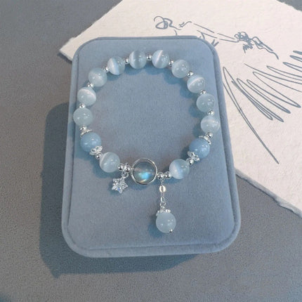Bracelet Jewelry Cat's Eye Stone Crystal Butterfly Women's Bracelet Imitation Gray Moonlight Versatile Stylish Trendy Student Gift Starry