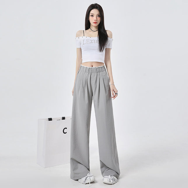 High-grade Tencel Casual Pants Women's Spring and Summer Thin Mori Lace Pants with Loosening Waist and Straight Straight Pants