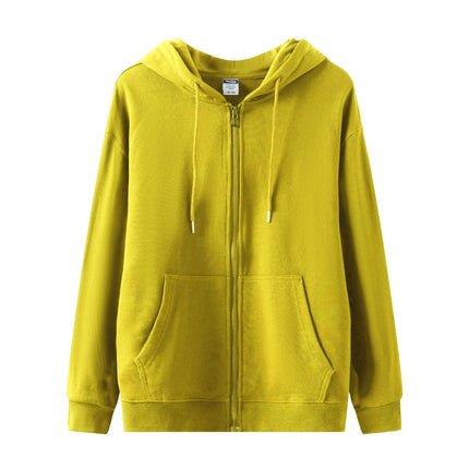 Trendy European and American Style Oversized Drop-Shoulder Fleece Zip-Up Hoodie with Pockets for Autumn and Winter