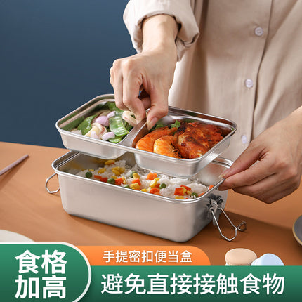 304 Stainless Steel Lunch Box, Double-Layer Sealed Lunch Box for Office Workers and Students, Thickened Large-Capacity Compartmentalized Lunch Box for Steaming Rice