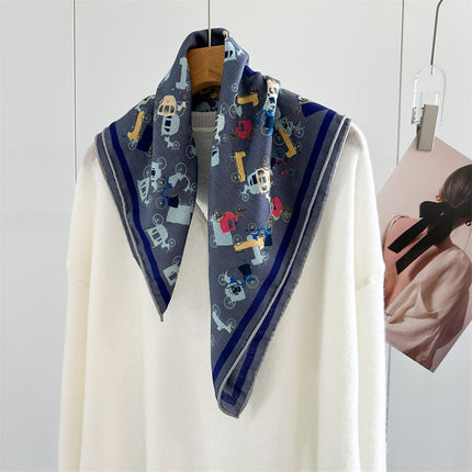 Double-Sided Silk Wool Scarf for Women in Autumn and Winter, Silk Wool 70 Square Scarf, Warm and Dual-Purpose, Versatile Elegant, Air-Conditioned Neck Protector for Women