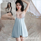 Lake blue individual suspenders + white fishnet stockings / M( 35-47.5kg )