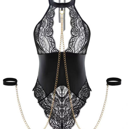 Spice Girl Lace Bundle Mesh Patent Leather Stitching Sexy Royal Sister Elegant One-Piece Dress Sexy Underwear Sexy Uniform
