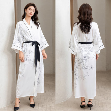 Yaoting New Style Satin Pajamas Women's Summer Large Size Light Luxury Seven-point Sleeve Cool Nightgown Bathrobe Home Clothes Women's WP2669