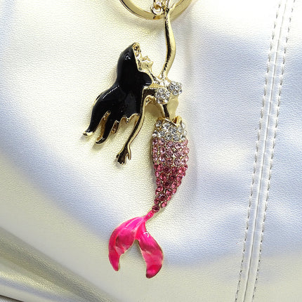 Creative Jewelry Stereo Diamond Enamel Mermaid Keychain Car Hanging Women's Bag Accessories Metal Key Ring
