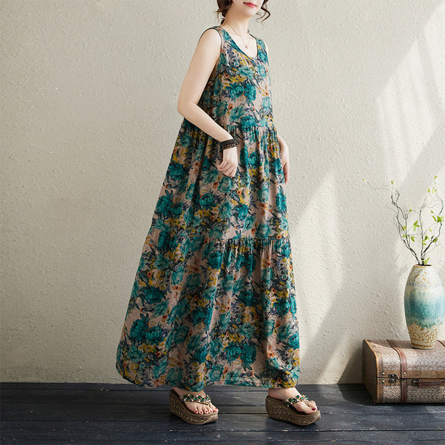 Simple Artistic Pastoral Style 2024 Summer New Loose Slimming Bohemian Foreign Trade Short-sleeved dress Women