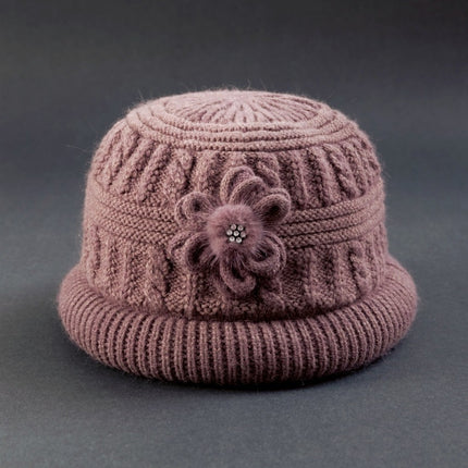 Middle-aged and elderly autumn and winter mother's hat scarf set fleece-lined thickened warm wool knitted hat women's basin hat winter