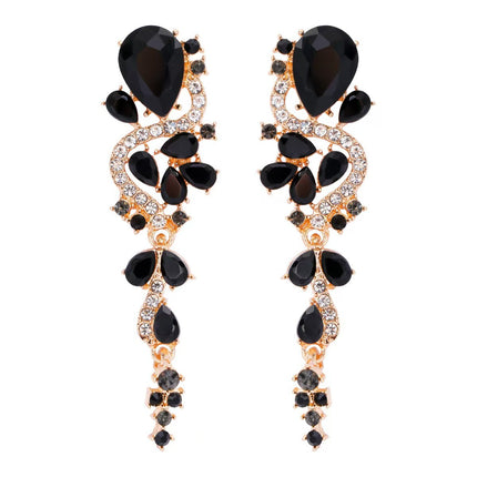 Cross-Border New Diamond Earrings Geometric Symmetry Light Luxury Long Earrings for Girls Simple and Cute Glass Rhinestones