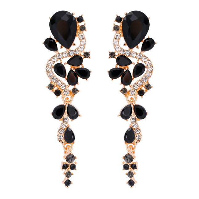 Cross-Border New Diamond Earrings Geometric Symmetry Light Luxury Long Earrings for Girls Simple and Cute Glass Rhinestones