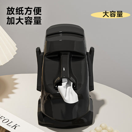 Creative Tissue Box Household Multifunctional Earphone Rack Large Capacity Built-in Spring Easter Island Moai Stone Tissue Box