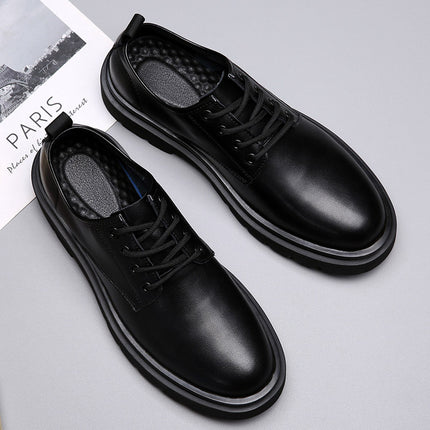 Autumn 2025 New Men's Shoes Soft Leather Work Shoes Versatile Trbottomyy British Casual Shoes Men's Thick-Soled Large Leather Shoes