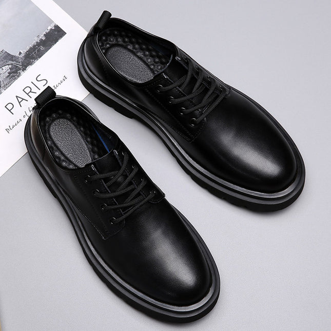 Autumn 2025 New Men's Shoes Soft Leather Work Shoes Versatile Trbottomyy British Casual Shoes Men's Thick-Soled Large Leather Shoes