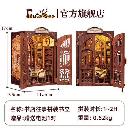 CuteBee New Small Frame Owl Bookstore diy Wooden 3D Handmade Assembled Book Stand Model Toy