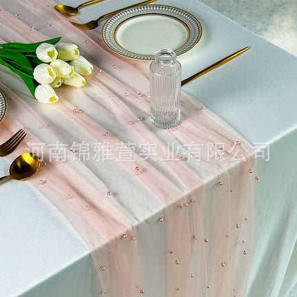 Amazon Pearl Tulle Lace Table Runner Wedding Party Outdoor Decoration Tablecloth Amazon Manufacturer Supply