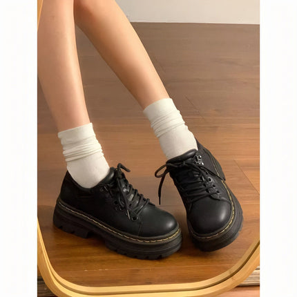 Campus Versatile British Style Small Leather Shoes for Women Spring New Heightening Thick-Soled Brown Shoes