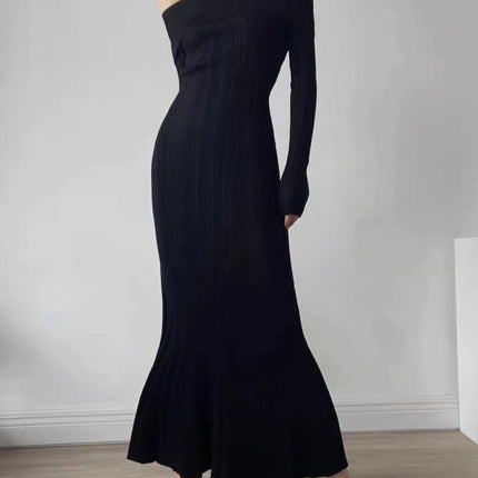 Zhao Liying star same off-the-shoulder dress autumn S socialite P light luxury French sweater off-the-shoulder banquet dress