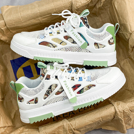 Men's Summer Mesh Breathable Versatile Casual Niche Canvas Sneakers Student Sports Height-Increasing White Trendy Shoes
