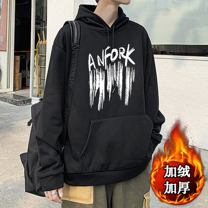 Hooded Sweatshirt for Men, Autumn and Winter 2025, American High Street Style, Loose Fit, Fleece-Lined Jacket, Chinese Style Clothing, Hong Kong Style Casual Wear