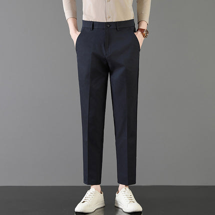 2025 Light Luxury Spring Men's Casual Small Trousers Stretch Business Straight Men's Cropped Pants