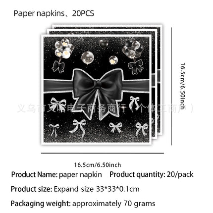 Cross Border Black Bow Party Decoration Tableware Paper Plate Tissue Package Banner Spiral Girl Birthday Party Supplies