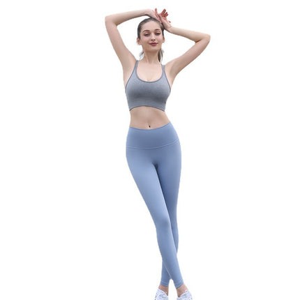 Summer New Double-Sided Brushed Nude Fitness Pants with Bra Women's Sportswear Butt Lifting Yoga Sports Suit in Stock