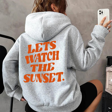 Foreign Trade Women's Velvet Sweatshirt Slogan Print Kangaroo Pocket Drawstring Print Hoodie