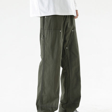 Muxi Clothing # Spring Season Pure Cotton Army Green Lumberjack Work Pants Trendy Straight-Leg Casual Pants Cleanfit Pants