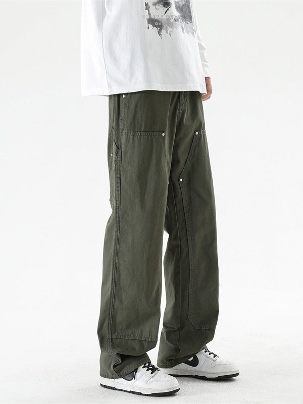 Muxi Clothing # Spring Season Pure Cotton Army Green Lumberjack Work Pants Trendy Straight-Leg Casual Pants Cleanfit Pants