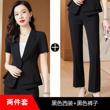 Goddess Fan Ruffled Small Suit Jacket Jewelry Store Work Clothes Women's Summer Short-sleeved Black Suit suit Business Wear