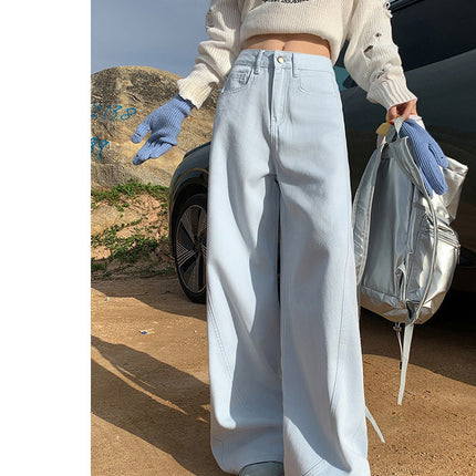 American Style High Street Casual Pants 2025 Summer New High Waist Loose Slimming Straight Leg Wide Leg Pants Women's Trailing Jeans