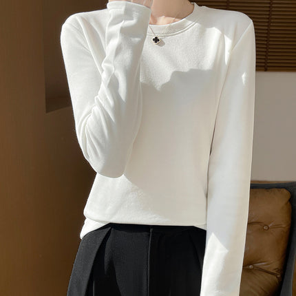 Autumn and Winter New Velvet Bottoming Knitwear for Women, Warm Cotton, Classy Quality Round Neck, Simple and Versatile Inner Long-Sleeved Knitwear