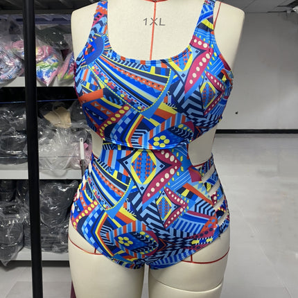 Cross-border new European and American women's plus size one-piece swimsuit printed plate with sexy AliExpress and fat bikini swimsuit