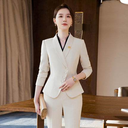 apricot Suit suit Female 2024 Spring and Autumn Hotel Beauty Salon Jewelry Store Front Desk Reception Professional Temperament Work Clothes