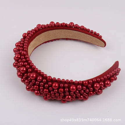 European and American luxury pearl sponge hairband hairpin female heavy industry exaggerated wide side pressure hair high cranial top net red head band wholesale