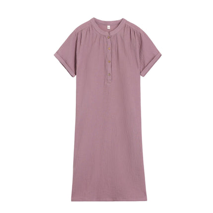 Spring and Summer Short-sleeved Nightgown Double-layer Crepe Pullover Women's Simple Long dress Cotton Thin Outwear