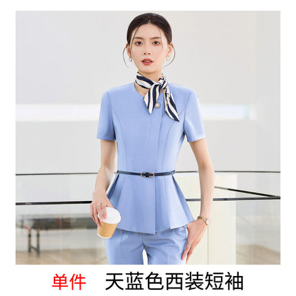 Grey Short-sleeved Suit suit Women's Summer High-end Hotel Front Desk Tooling Elegant Jewelry Store Work Clothes Professional Dress