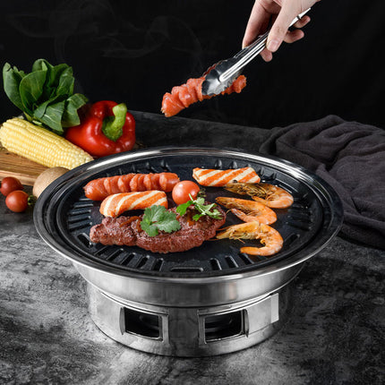 Korean-Style Barbecue Grill, Household Barbecue Stove, Commercial Indoor Smokeless Round Stainless Steel Outdoor Charcoal Grill, Windproof