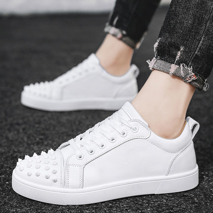 Autumn New Microfiber Leather Rivet Flat White Shoes Fashionable Personalized All-match Low-top Casual Sneakers Men's Shoes