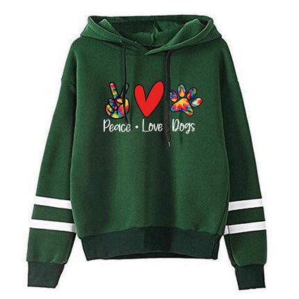 Scissors Hand Love Dog Feet Peace Love Dogs Printed Parallel Bars Striped Sweatshirt Autumn and Winter European and American Men and Women