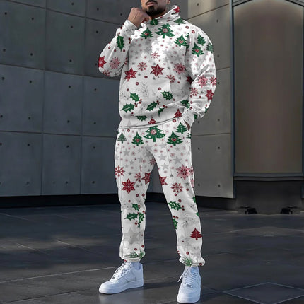 Autumn and Winter Loose 3D Men's Hooded Sweatshirt Set Christmas Printed Sports Two-Piece Set Cross-Border Trendyy Export