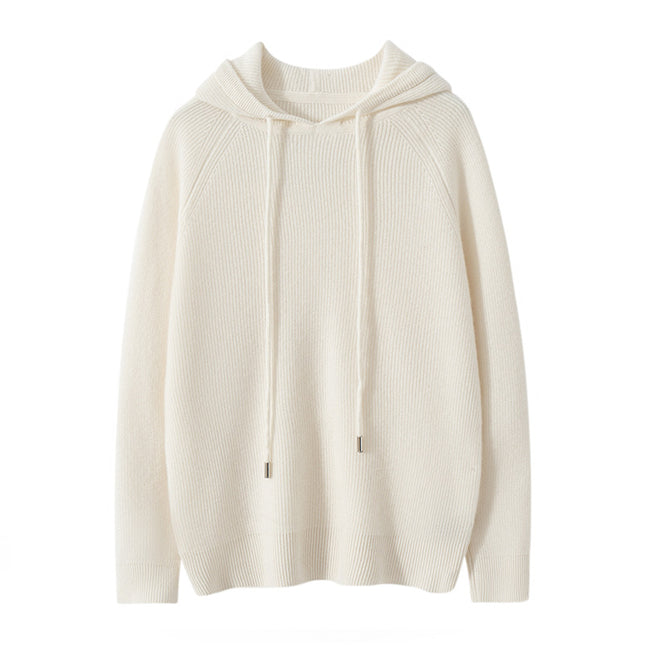 Early Autumn New Hooded Women's Simple Solid Color Yuanbao Needle Hoodie Loose Slimming 100 Pure Cashmere Knitted Sweater