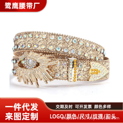 Cross-border rhinestone eye wide belt women inlaid rhinestone flash hip-hop punk personality fashion non-mainstream wholesale