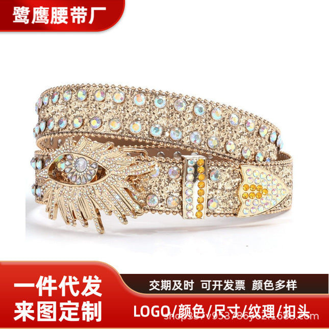 Cross-border rhinestone eye wide belt women inlaid rhinestone flash hip-hop punk personality fashion non-mainstream wholesale