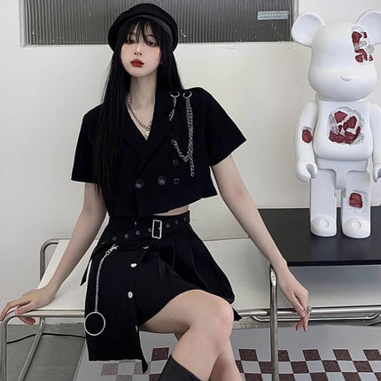 Cool Sa Ya Sister Spice Girl Wearing Sweet and Hot Short Skirt Summer Cold High-end Two-piece Short Small Suit suit