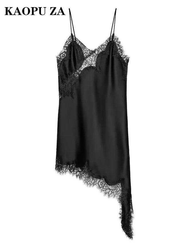 Kaopu Za 2025 Summer Women's Fashion Sleeveless Backless Mini Dress Sexy Hollow Suspender Dress