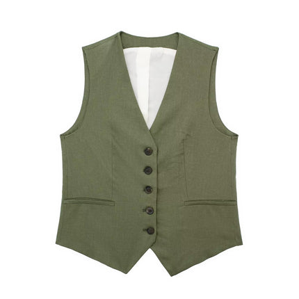Cross-border Foreign Trade Women's Clothing European and American Style 2023 Summer New V-neck Design All-match Vest Vest Shorts Set