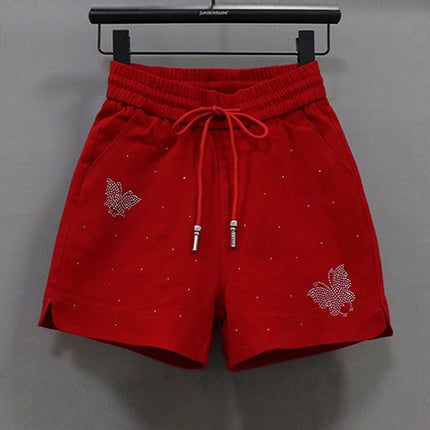Elastic Waist Shorts Women's Hot Drilling Candy Color Butterfly Denim Wide Leg Pants New Korean Style Slim Look Elastic All-match Hot Pants