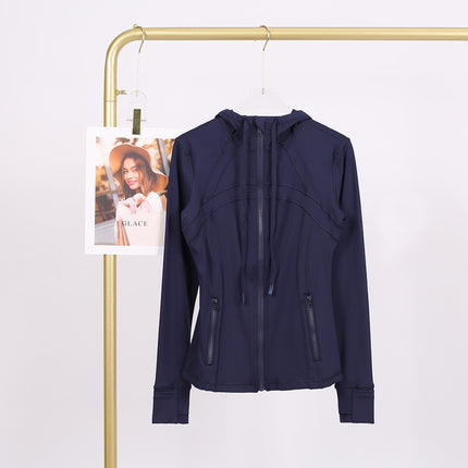 LULU in stock Hooded Jacket Running Yoga Jacket Sports Slim Zipper Cardigan Fitness Top Women