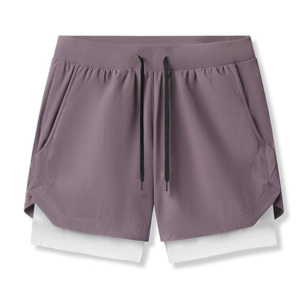 Crazy Muscle Men's Sports Casual Shorts Double Layer Fake Two-Piece Marathon Basketball Fitness Sweat-Wicking Quick-Dry Shorts